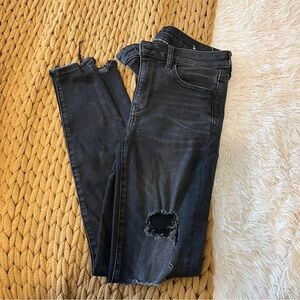 American Eagle Next Level Stretch Black Ripped Skinny Jeans